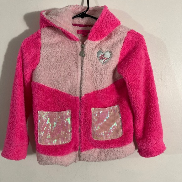 Betsey Johnson Other - Betsey Johnson Hoodie Kids 7/8 Pink  Sherpa Sequin Colorblock ZIP UP